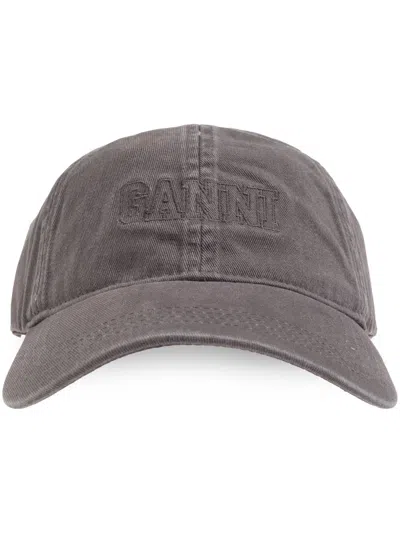 Ganni Logo-embroidered Baseball Cap In Grey