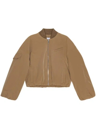 Ganni Logo-embroidered Bomber Jacket In Brown