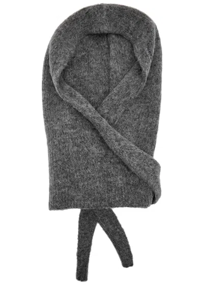 Ganni Logo-embroidered Brushed Wool-blend Balaclava In Black
