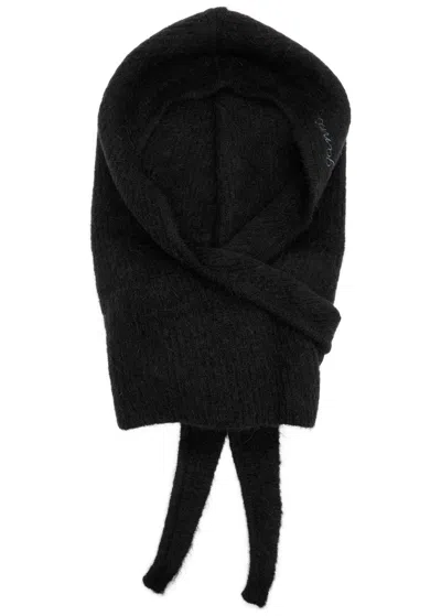 Ganni Logo-embroidered Brushed Wool-blend Balaclava In Black