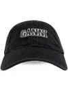 Ganni Black Denim Baseball Cap With Embroidered Logo In Black