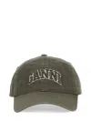Ganni Green Baseball Cap With Logo Lettering Embroidery On The Front And Logo Patch On The Rear In Cotton  In Green
