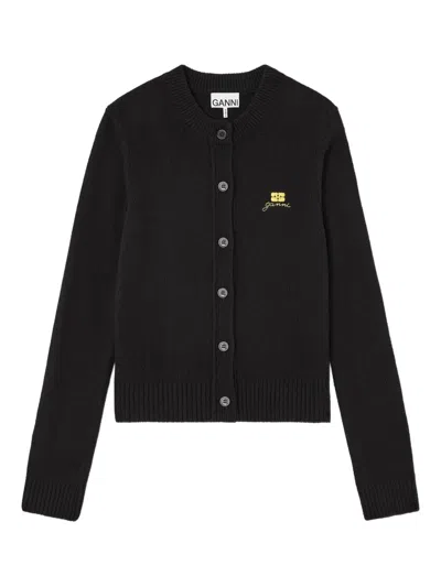 Ganni Cardigan Mit Logo-stickerei In Black