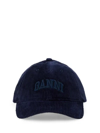 Ganni Corduroy Cap In Blue