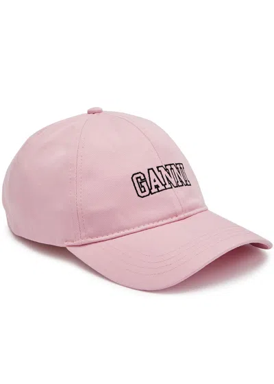 Ganni Logo-embroidered Cotton Cap In Lilac