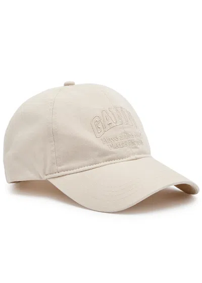 Ganni Logo-embroidered Cotton Cap In Off White