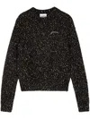 Ganni Embroidered-logo Speckled Sweater In Black