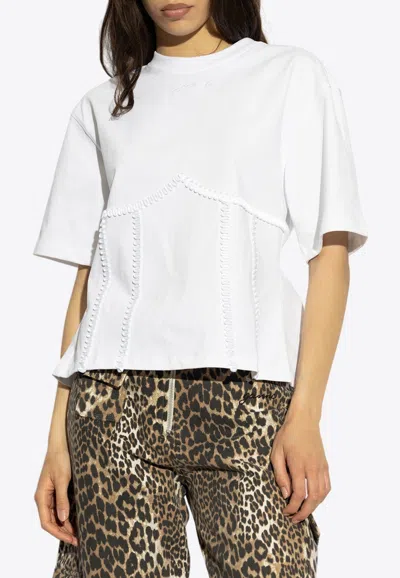 GANNI LOGO EMBROIDERED CUT-OUT T-SHIRT