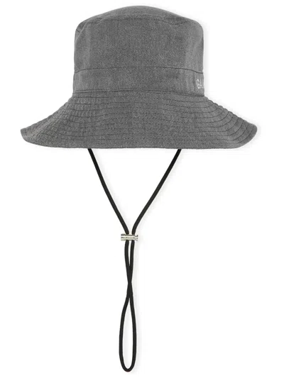 Ganni Logo-embroidered Denim Bucket Hat In Black