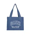 Ganni Logo-embroidered Denim Shoulder Bag In Blue