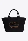 Ganni Denim Shopper Bag In Black