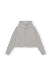 Ganni Logo Embroidered Drawstring Cropped Hoodie In Gray