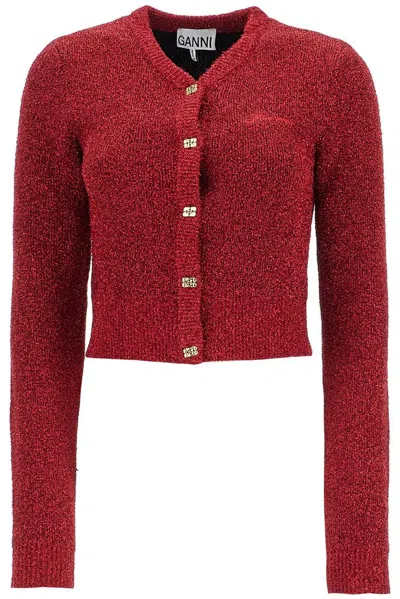 GANNI GANNI LOGO EMBROIDERED KNIT CARDIGAN