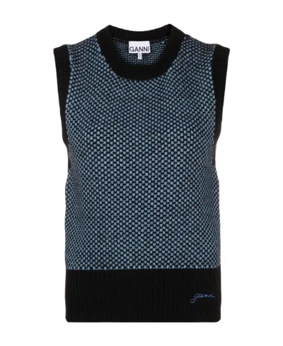 Ganni Logo-embroidered Knit Vest In Black