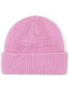 Ganni Logo-embroidered Knitted Beanie In Pink