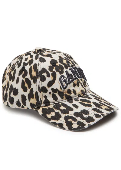 GANNI GANNI LOGO-EMBROIDERED LEOPARD-PRINT CANVAS CAP