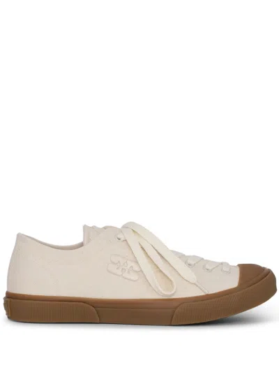Ganni Logo-embroidered Organic Cotton Sneakers In Neutrals