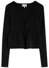 Ganni Light Mohair Tie String Cardigan Sky Captain In Black