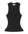 Ganni Ribbed Knit Tank Top With Spaghetti Straps In Black