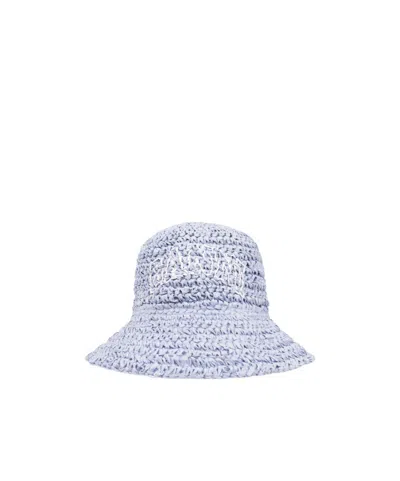 Ganni Logo-embroidered Straw Bucket Hat In White