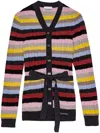 Ganni Multicoloured Striped Cardigan With Belt In Red