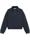 Ganni Heavy Fleece Drop Shoulder Polo Shirt In Blue
