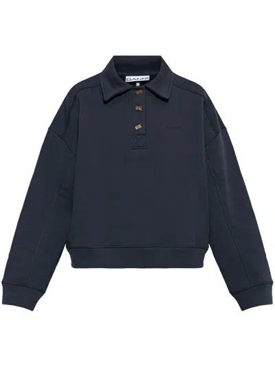 Ganni Womens Sky Captain Logo-embroidered Relaxed-fit Organic-cotton Polo Shirt In Blue