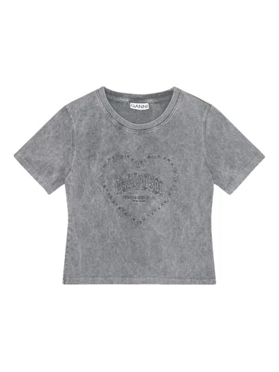 Ganni T-shirt Mit Logo-stickerei In Gray