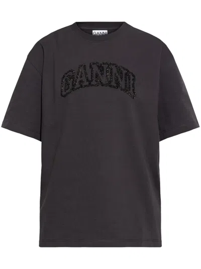 GANNI LOGO-EMBROIDERED T-SHIRT