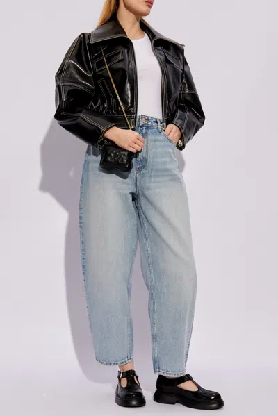 Ganni Logo-embroidered Top In White