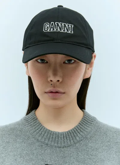 Ganni Logo Embroidery Baseball Cap In Black