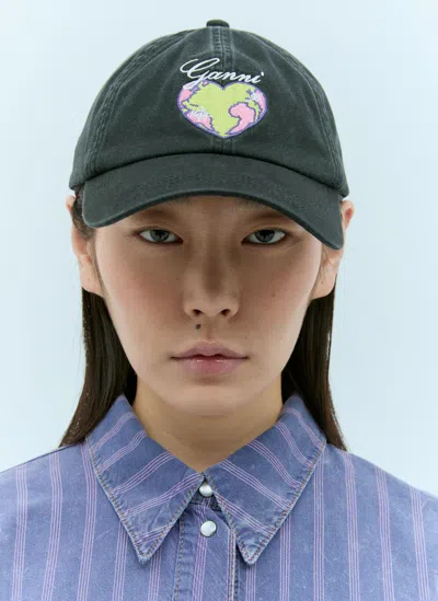 Ganni Logo Embroidery Baseball Cap In Grey