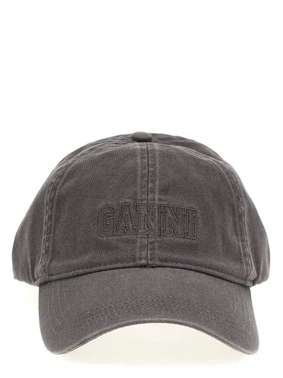 Ganni Logo Embroidery Cap In Gray