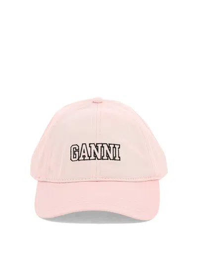 Ganni Logo Embroidery Cap Hats Pink