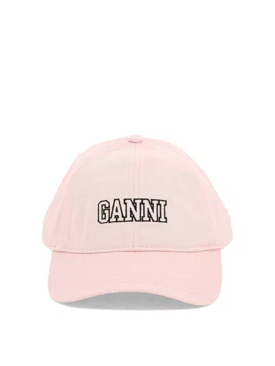 Ganni Logo Embroidery Cap In Pink