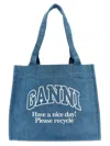 Ganni Logo-embroidered Denim Shoulder Bag In Light Blue