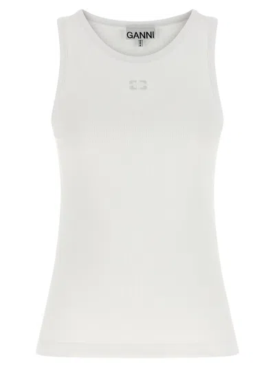 Ganni Logo Embroidery Tank Top In White