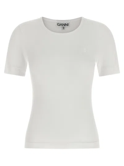 Ganni Logo Embroidery T-shirt In White