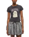 Ganni Women Black T-shirt With Round Neck And Maxi Logo On The Front In Cotton Woman In Blue