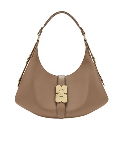 Ganni Logo Hardware Shoulder Bag In Brown