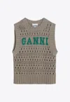 Ganni Perforated Vest With Logo Inlay In Gray
