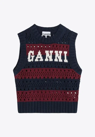 GANNI LOGO-INLAY STRIPED KNITTED VEST