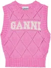 Ganni Logo Intarsia Cotton-blend Sweater Vest In Pink