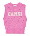 Ganni Logo Intarsia Cotton-blend Sweater Vest In Pink
