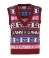 Ganni Logo Jacquard Wool-blend Sweater Vest In Multicolor