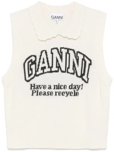 GANNI LOGO-INTARSIA VEST