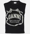 Ganni Logo Intarsia Wool-blend Sweater Vest In Black