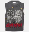 Ganni Logo Intarsia Wool-blend Sweater Vest In Grey