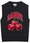 Ganni Sleeveless Intarsia Knit Crew Neck Top In Black