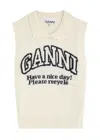 Ganni Gilet Con Grafica E Collo In Cream